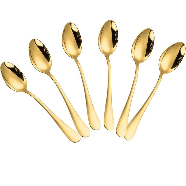 Wesdxc56 Demitasse Espresso Spoons, Mini Coffee Spoon, 4 Inches Stainless Steel Small Spoons for Dessert, Set of 6（gold)