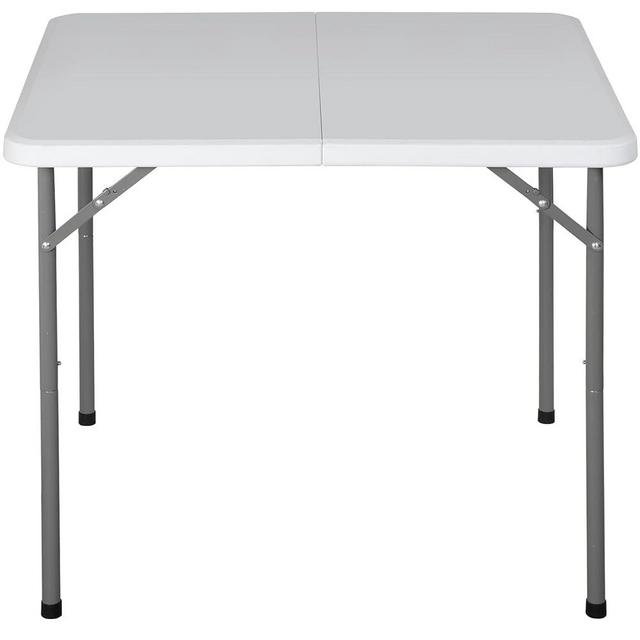 SUPER DEAL 3 Foot Square Folding Card Table, Indoor Outdoor Portable Plastic Heavy Duty Fold-in-Half Kitchen or Camping Picnic Party Table with Carrying Handle, White
