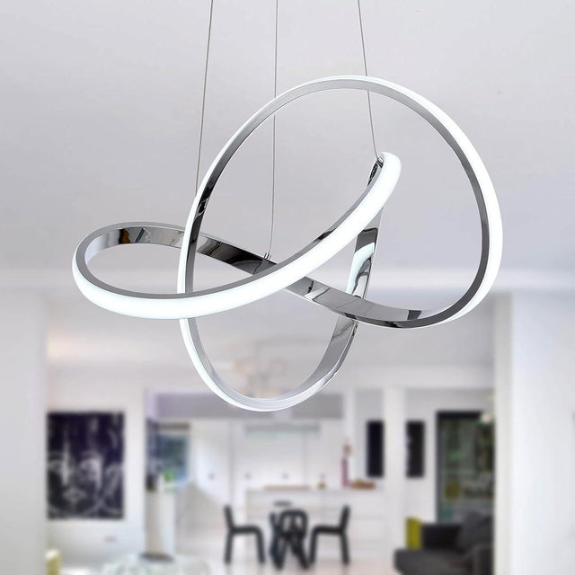 MAYNA Modern LED Pendant Light with Irregular Ring Lights,Chrome LED Chandelier, Dimmable Contemporary Ceiling Light Fixture for Dining Room Bedroom Kitchen Island Cafe, 6000K White