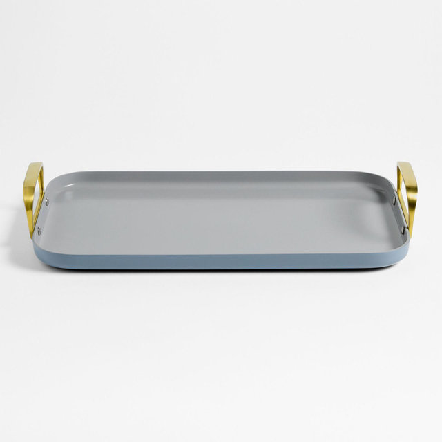 Caraway ® Blue Lagoon Ceramic Non-Stick Double Griddle with Gold Hardware