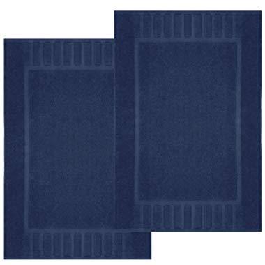 Luxury Bath Mat Floor Towel Set - Absorbent Cotton Hotel Spa Shower/Bathtub Mats [Not a Bathroom Rug] 22"x34" | 2 Pack | Navy Blue