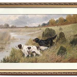 ARPEOTCY Vintage Gold Framed Large Wall Art, Retro River Dog Landscape Paintings, Canvas Prints Artwork with Antique Frame, Victorian Wall Picture Decor for Room Gallery Living Room, 16x24 inch