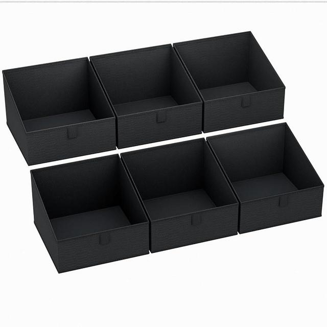 DIMJ Trapezoid Storage Bins for closet shelves, Closet Organzier Bins with Handle, Foldable Closet Storage Bins Basket, Closet Organizers and Storage for Toys, Books, 6 Packs, Black