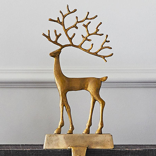 Merry Reindeer Stocking Holders, Brass - Large