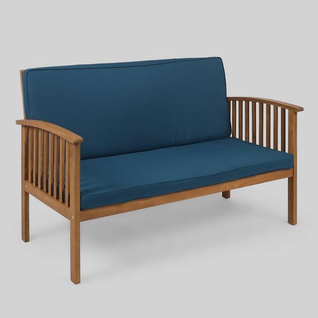 Carolina Acacia Wood Loveseat - Brown/Dark Teal - Christopher Knight Home