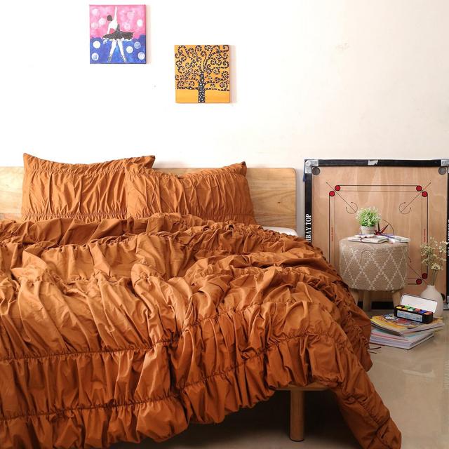 Cinnamon Color Cotton Wrinkle Duvet Cover, Comforter Cover, Queen Duvet Cover 100% Cotton Percale 200 TC, Bohemian Dorm Bedding Set