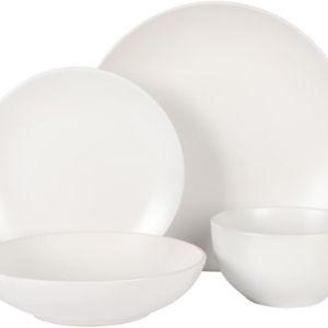 Gibson Home Queenslane 16 Piece Plates and Bowls Dishes Stoneware Ceramic Dinnerware Sets - Matte White