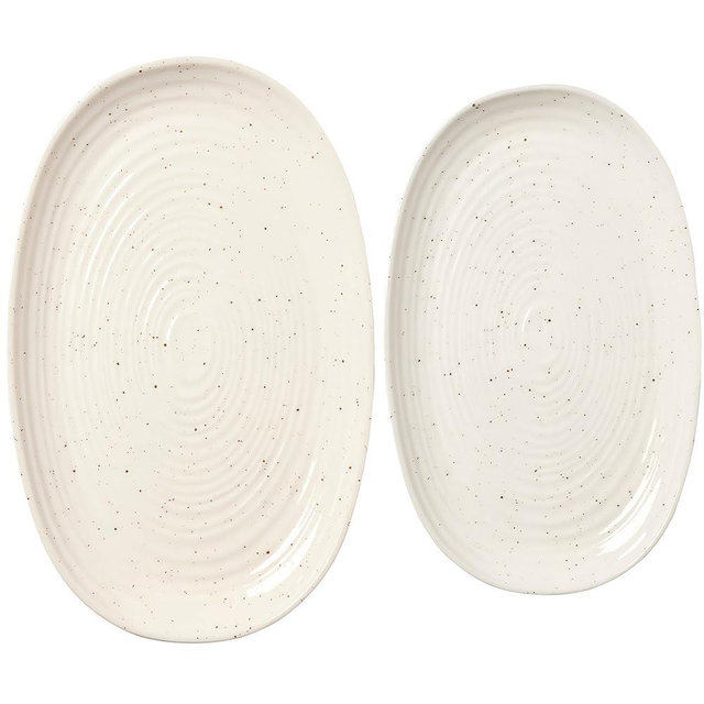 SANGO Siterra 2-Piece Speckled Stoneware Serving Platter Set- Large & Medium Ceramic Platters with Glossy Rustic Glaze for Kitchen, White Serving Dishes for Entertaining, Microwave and Dishwasher Safe