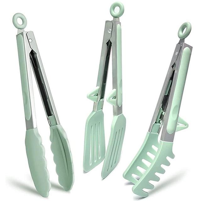 Kitchen Tongs for Cooking, 9 Inch Small Silicone Tongs, Food Grade Mini Serving Tongs with Silicone Tips, Set of 3
