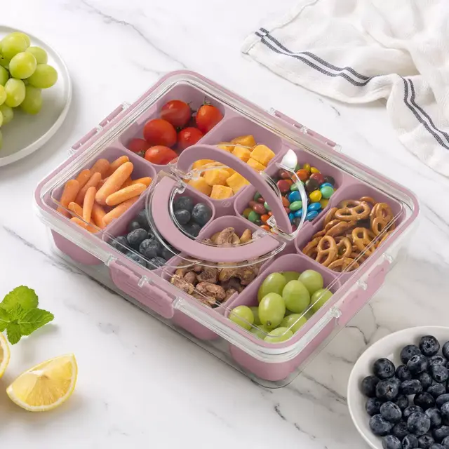 Cook With Color 8 Compartment Snack Box with Handle Pink