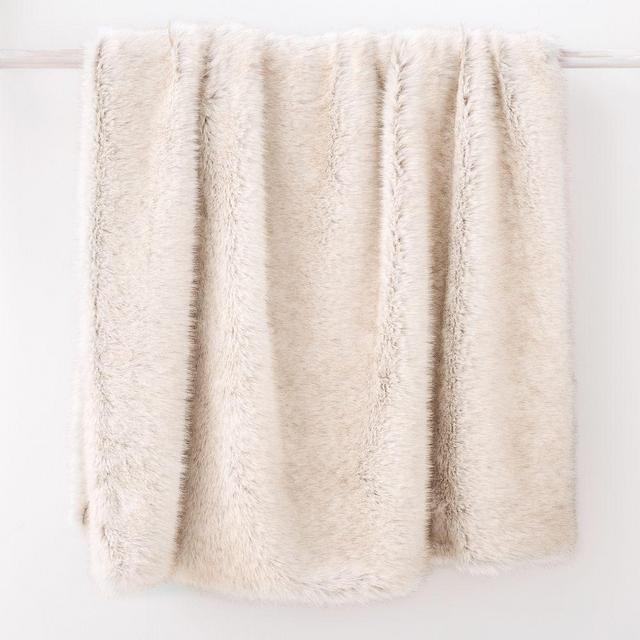 Faux Fox Fur Throw, Ivory, 47"x60"