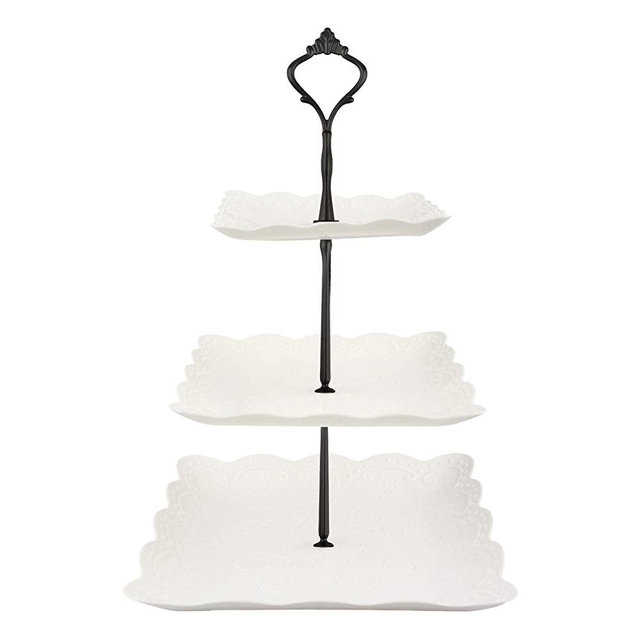 Lucky Will 3 Tier Cupcake Stand Plastic Tiered Tray Dessert Cakes Snacks Display Tower Tray for Wedding Birthday Party Tea Party (Black New Crown,Square)