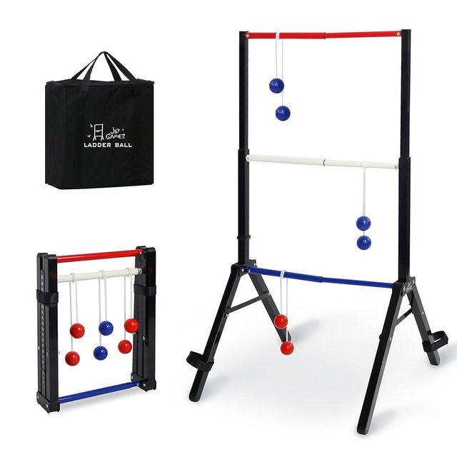Outdoor Games Ladder Ball Game Set Collapsible Ladder Toss Portable Metal Frame with Scorekeeper Includes 6 Bolas and Carry Case