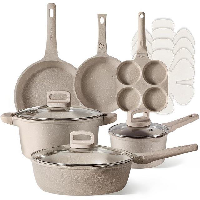 CAROTE 13pcs Kitchen Pots and Pans Set non stick, Nonstick Cookware Set, Frying pans, Kitchen Essentials, Taupe