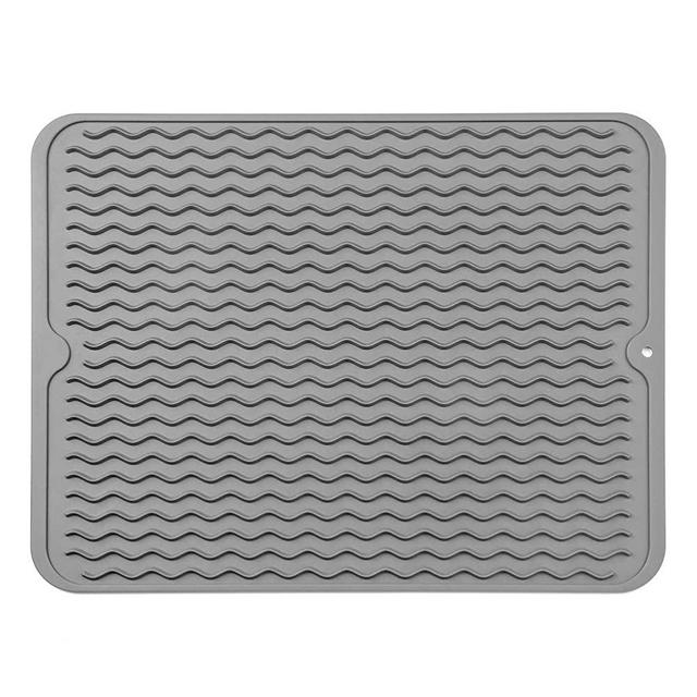 MicoYang Silicone Dish Drying Mat for Multiple Usage,Easy clean,Eco-friendly,Heat-resistant Silicone Mat for Kitchen Counter or Sink,Refrigerator or drawer liner-Grey L (16"x12")