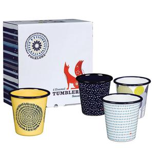 Folklore Enamel Coffee Cup Tumblers Seasons Designs (Set of 4)