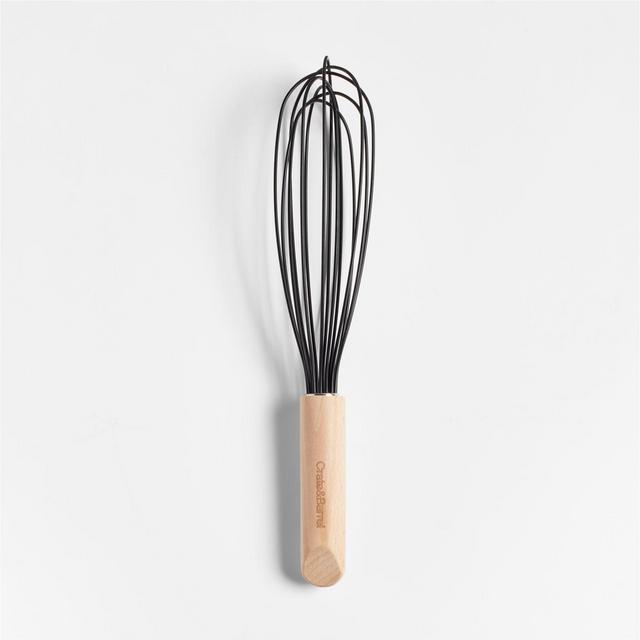 Crate & Barrel Black Silicone and Wood 12" Whisk