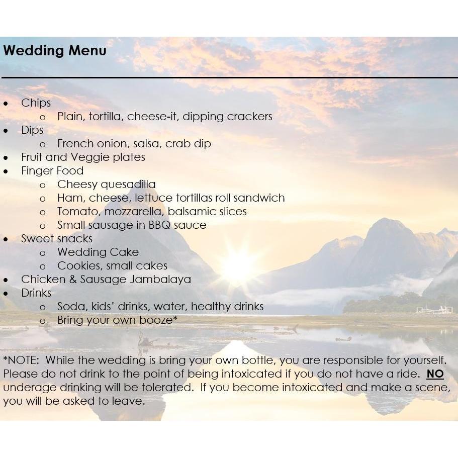 Menu is subject to change