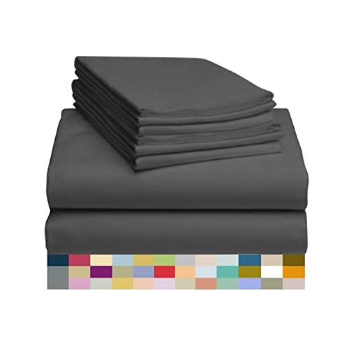 LuxClub 6 PC Sheet Set Bamboo Sheets Deep Pockets 18" Eco Friendly Wrinkle Free Sheets Hypoallergenic Anti-Bacteria Machine Washable Hotel Bedding Silky Soft - Grey Queen