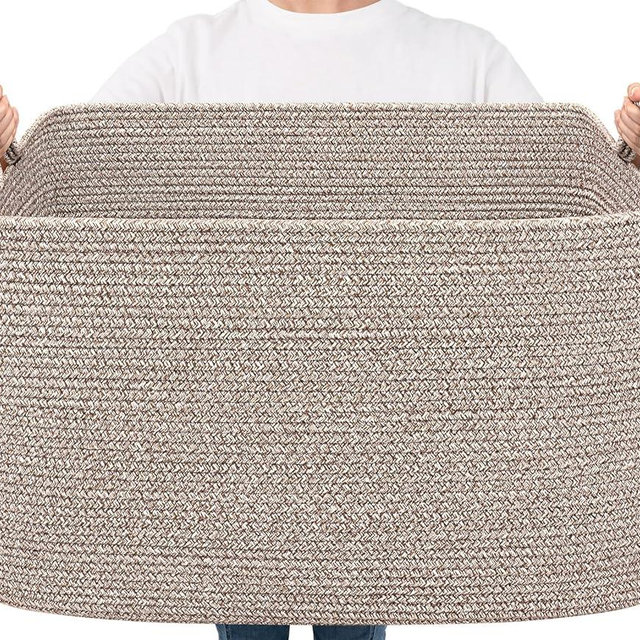 Goodpick Blanket Basket, Woven Baskets for Storage, Extra Large Storage Basket for Clothes, Toys, Dirty Clothes Basket for Laundry, Living Room, 23.6" x 15.7" x 13.8", Brown, 85L