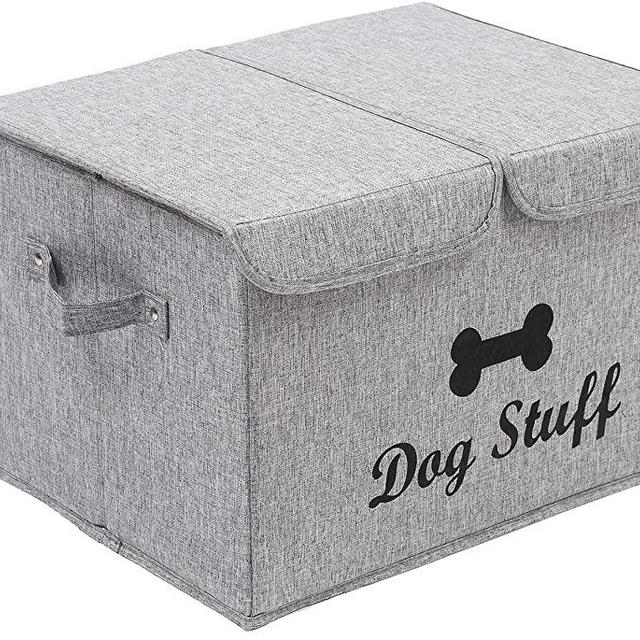 Morezi Large Dog Toys Storage Box Canvas Storage Basket Bin Organizer with Lid - Perfect Collapsible Bin for Organizing Dog Cat Toys and Accessories