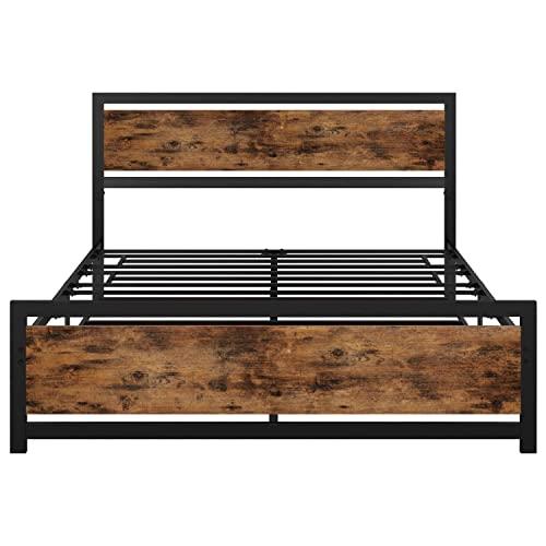 LIKIMIO Industrial Queen Bed Frame with Headboard and Footboard, Strong 4 U-Shaped Support Frames & 2 Independent Support Rods & 9 Support Legs, Noise-Free, No Box Spring Needed