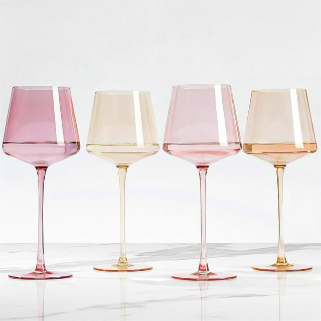 Pink Wine Glasses Set of 4 – Blush Pink, Rose Red, Light Yellow, Light Peach – Elegant Colored Wine Glass for Women/Her, Valentines Day Wine Glasses