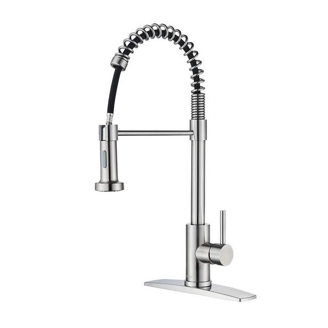FORIOUS Kitchen Faucet with Pull Down Sprayer, Commercial Spring Kitchen Sink Faucet with Pull Out Sprayer, Single Handle Kitchen faucets with Deck Plate, Brush Nickel