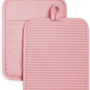 KitchenAid Ribbed Soft Silicone Pot Holder Set, Dried Rose, 7"x9"