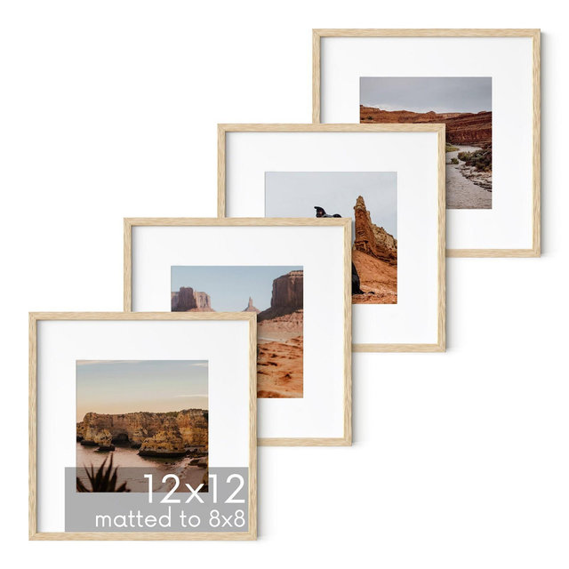 Haus and Hues Set of 4 Picture Frame with Plexiglass Cover, Natural Oak, 12x12