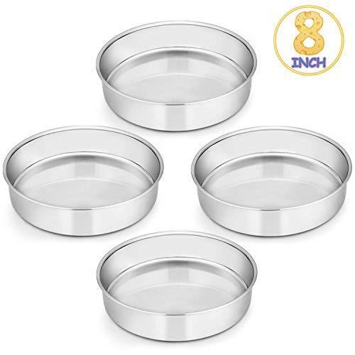 8 Inch Cake Pan Set of 4, E-far Stainless Steel Round Layer Cake Baking Pans, Non-Toxic & Healthy, Mirror Finish & Dishwasher Safe