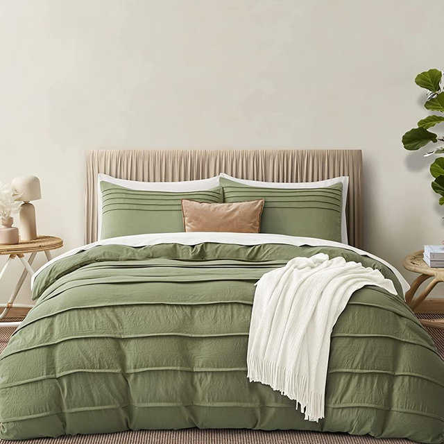 Oli Anderson Sage Green Duvet Cover King Size - Pleated King Duvet Cover, 3PCS Soft and Breathable Textured Bedding Set with Zipper Closure(Sage Green,104"x90")