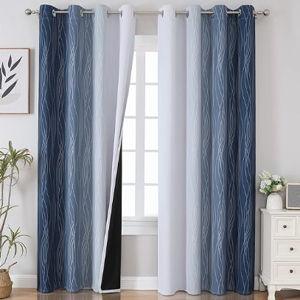 Navy Blue and Greyish White Blackout Curtains
