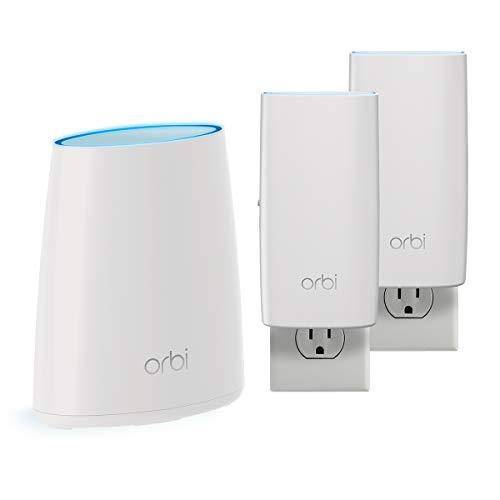 NETGEAR Orbi Tri-Band Whole Home Mesh WiFi System, with Wall Plugs for Placement Anywhere (RBK33) – Router Replacement Covers up to 5,000 sq. ft. 3-Pack Includes 1 Router & 2 Wall Plug Satellites