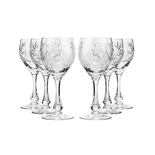 Set of 6 Neman Glassworks, 10-Oz Hand Made Vintage Russian Crystal Wine Glasses, Cut Crystal Goblets on a Stem, Old-fashioned Glassware