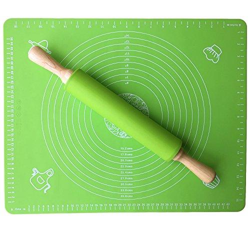 Rolling Pin Pastry Mat - Large Long Silicone Nonstick Rolling Pin 16.9'' - Thick Large Nonslip Silicone Pastry Mat Dough Mat 20'' X 16'' for Baking and Rolling Dough