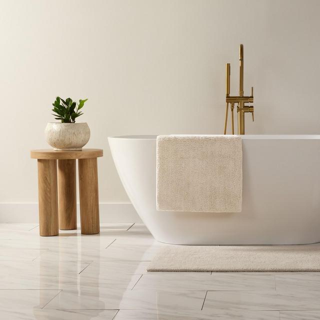 Reversible Solid Cotton Bath Mat,Thick Absorbent Luxury Bath Rug, Washable Spa-Inspired Large Hotel Bath Mat - Becky Cameron , Natural, 24" x 17"