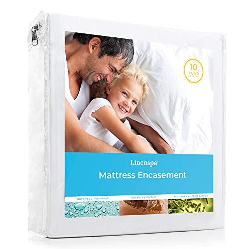Linenspa Zippered Encasement Waterproof, Dust Mite Proof, Bed Bug Proof, Hypoallergenic Breathable Mattress Protector - Queen Size