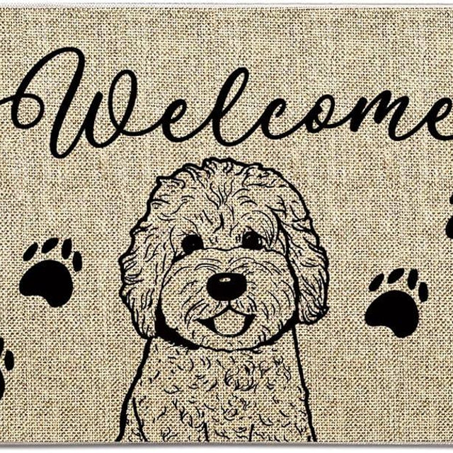QIONG MENG Dog Door Mat Golden Doodle Welcome Doormats Farmhouse Home Decor Entrance Rug Kitchen Floor Front Door Mat 17 x 27 Inch for Outdoor Indoor