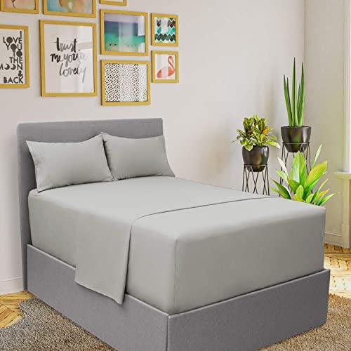 Mellanni Extra Deep Pocket Sheets - Queen Size Sheet Set - 4 Piece 1800 Brushed Microfiber Bedding with Extra Deep Pocket Fitted Sheet - Easily Fits 18-21 inch Mattress (Queen, Light Gray)