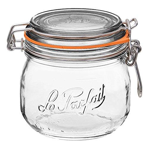 Le Parfait Super Jar - 1L French Glass Canning Jar w/Round Body, Airtight  Rubber Seal & Glass Lid, 32oz/Quart (Pack of 4) Stainless Wire 