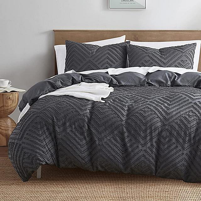 Boho Duvet Cover King Size – Boho Bedding King Duvet Cover Set, 3 Piece Tufted Grey Duvet Cover King with Zipper Closure, 1 King Size Duvet Cover 104x90 Inches and 2 Pillow Shams