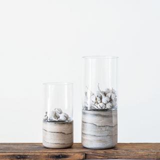 Marble Finish Stoneware Tealight Holder with Glass Hurricane