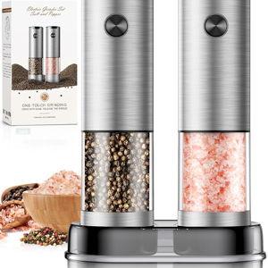 Electric Salt and Pepper Grinder- Automatic Battery Pepper Mill Shakers Kitchen Essentials for New Home Adjustable Coarseness Upgraded Larger Capacity with Led for Housewarming Gifts