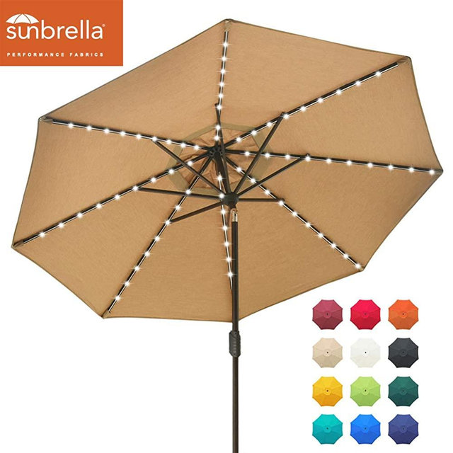 EliteShade Sunbrella Solar Umbrellas 9ft Market Umbrella with 80 LED Lights Patio Umbrellas Outdoor Table Umbrella with Ventilation and 5 Years Non-Fading Top,Beige