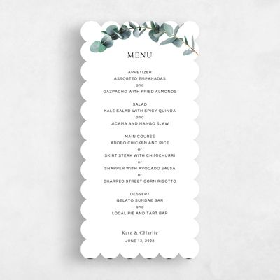Green Scalloped Wedding Menu - Galata