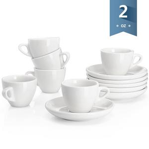 Sweese 4304 Porcelain Espresso Cups with Saucers - 2 Ounce - Set of 6, White