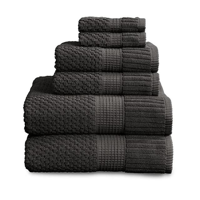 100% Cotton Towel Set | Super Soft and Absorbent Quick-Dry 2 Bath Towels 2 Hand Towels and 2 Washcloths |Textured and Durable 600 GSM Cotton | Trinity Collection (6 Piece Set, Dark Grey)