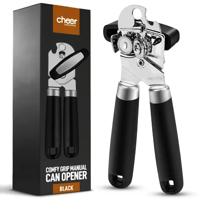 Cheer Collection Heavy Duty Can Opener with Soft Grip Handles, Stainless Steel Manual Can & Bottle Opener