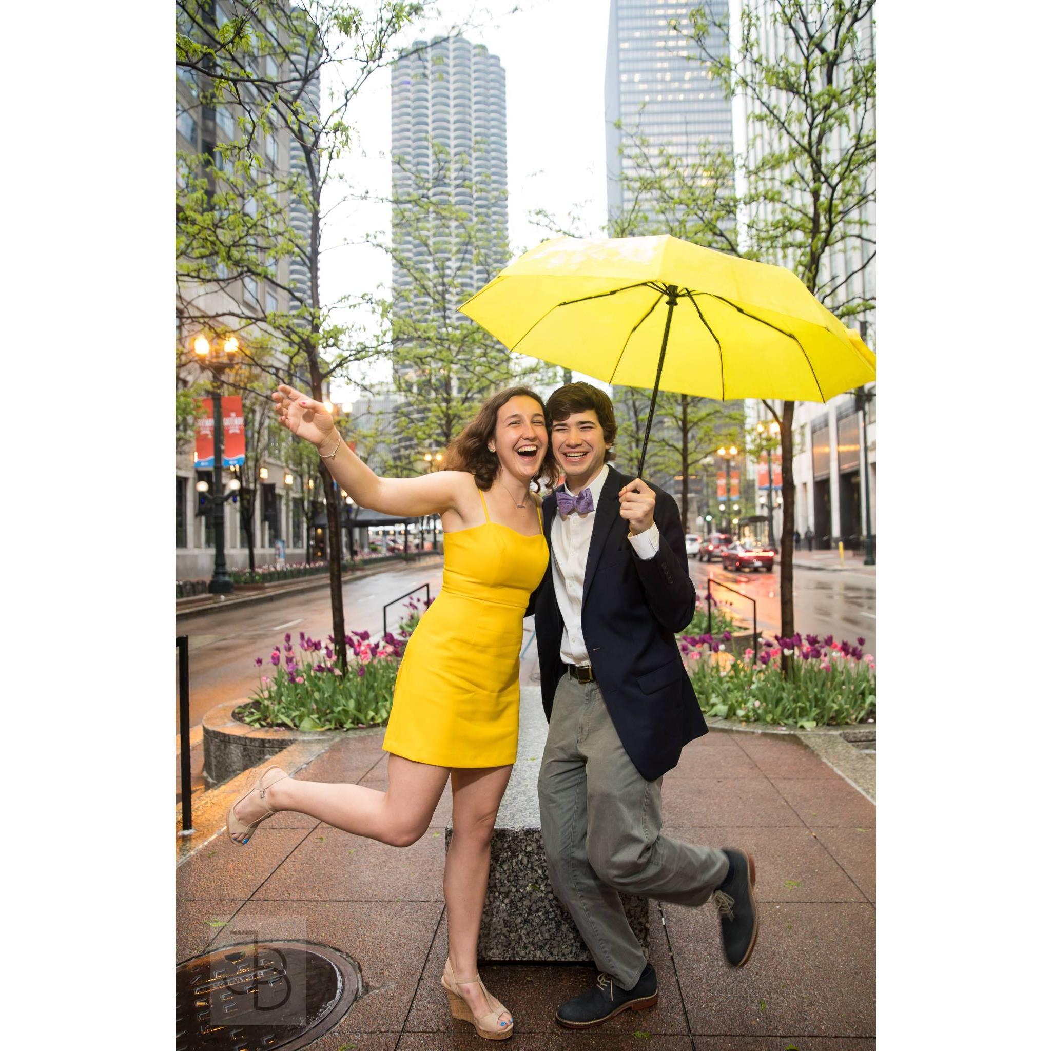 Sabrina matched the photographer's yellow umbrella during her senior spring formal. (What different attire than Peter's senior spring formal!)